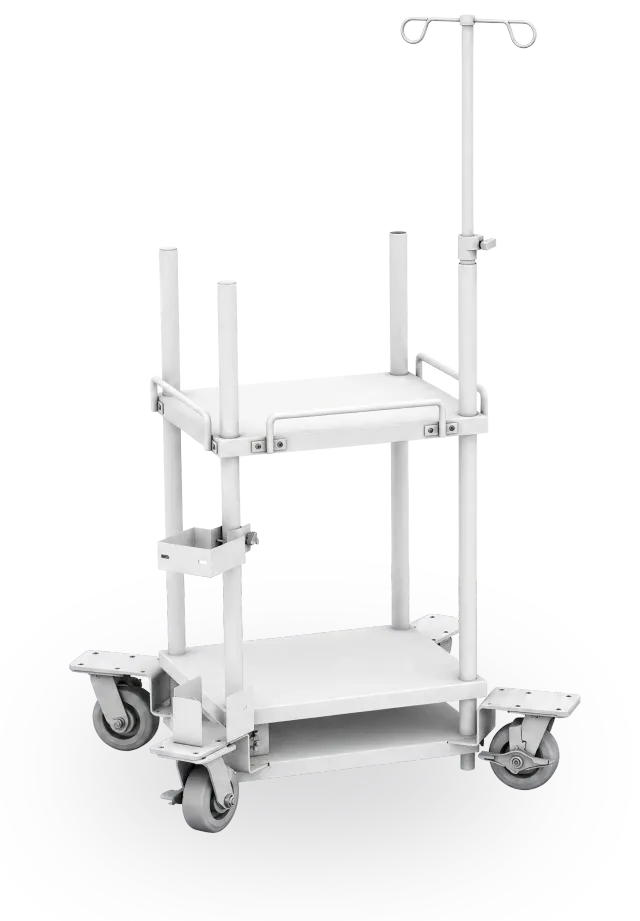 The Raspberry Med Respiratory and ECMO cart with an IV pole